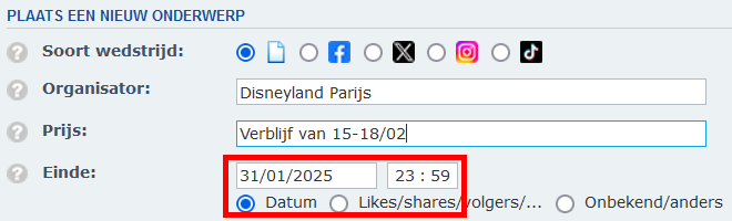 Einde datum veld