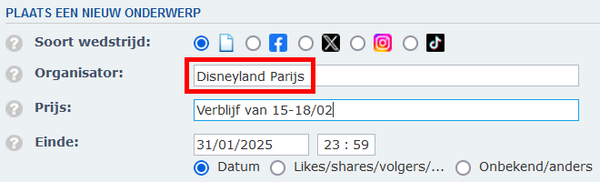 Organisator veld