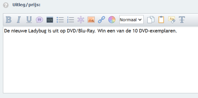 Uitleg/prijs veld