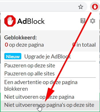 Niet uitvoeren op pagina's op deze site