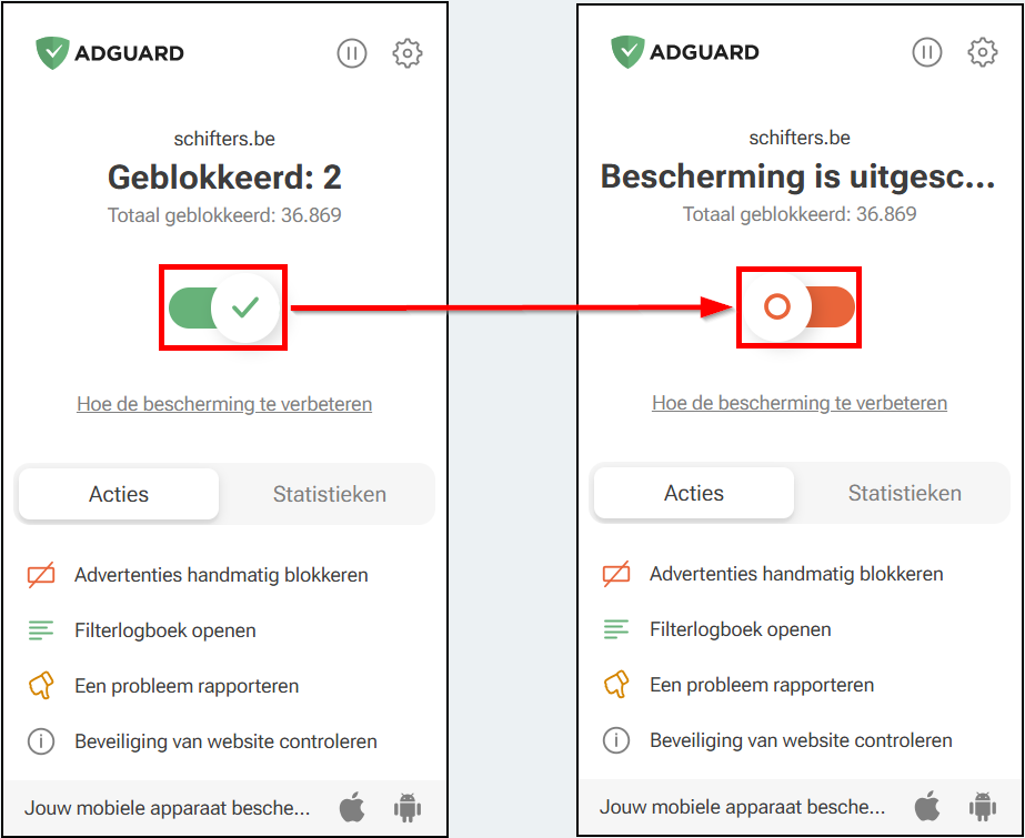 AdGuard uitschakelen op deze site